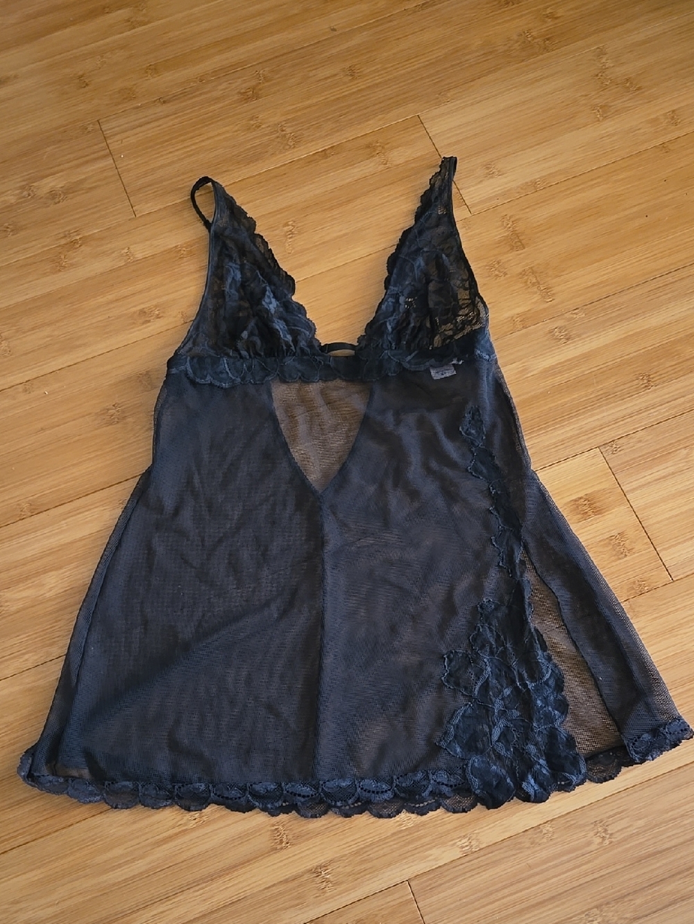 Victoria's Secret Vintage Black Lace-Trim Mesh Chemise Slip XS